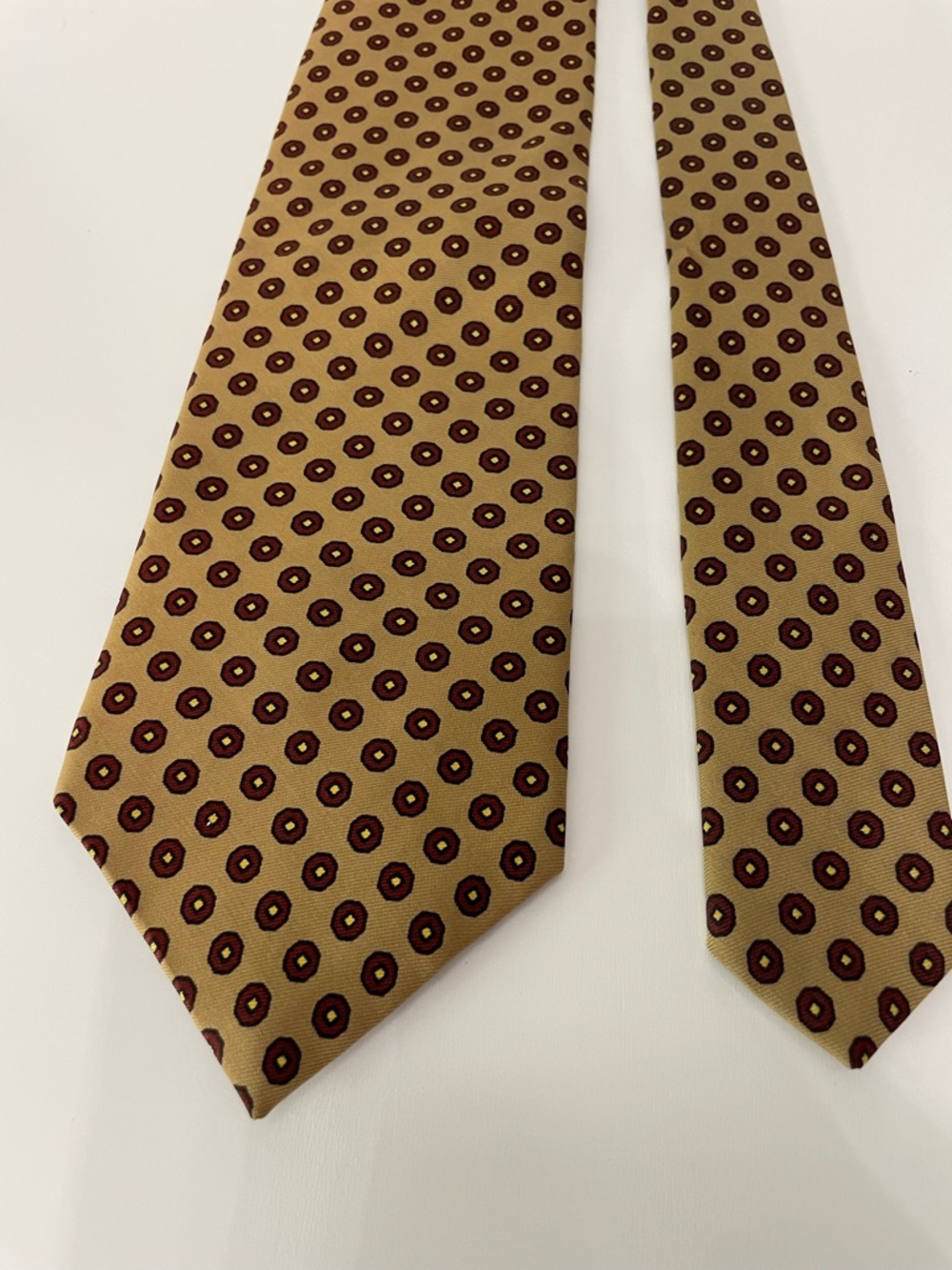 Men’s Tan Silk Tie Geometric Dot Formal Wedding Funeral Office Old Money
